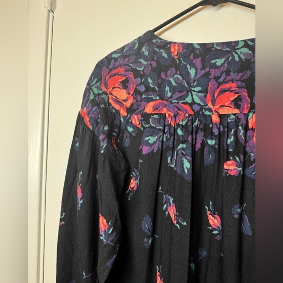 Anthropologie Maeve Gardenia Black Pink Purple Floral Linen Blend Blouse Top XS - Picture 11 of 16